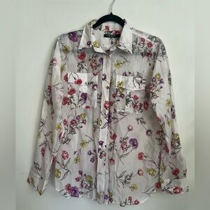 Lauren Ralph Lauren White Floral Button-Down Shirt with Multicolor Blooms